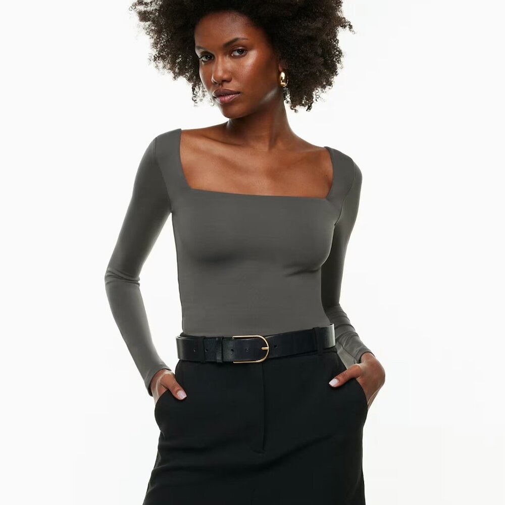 Babaton Contour Squareneck Longsleeve in Slate Charcoal Gray